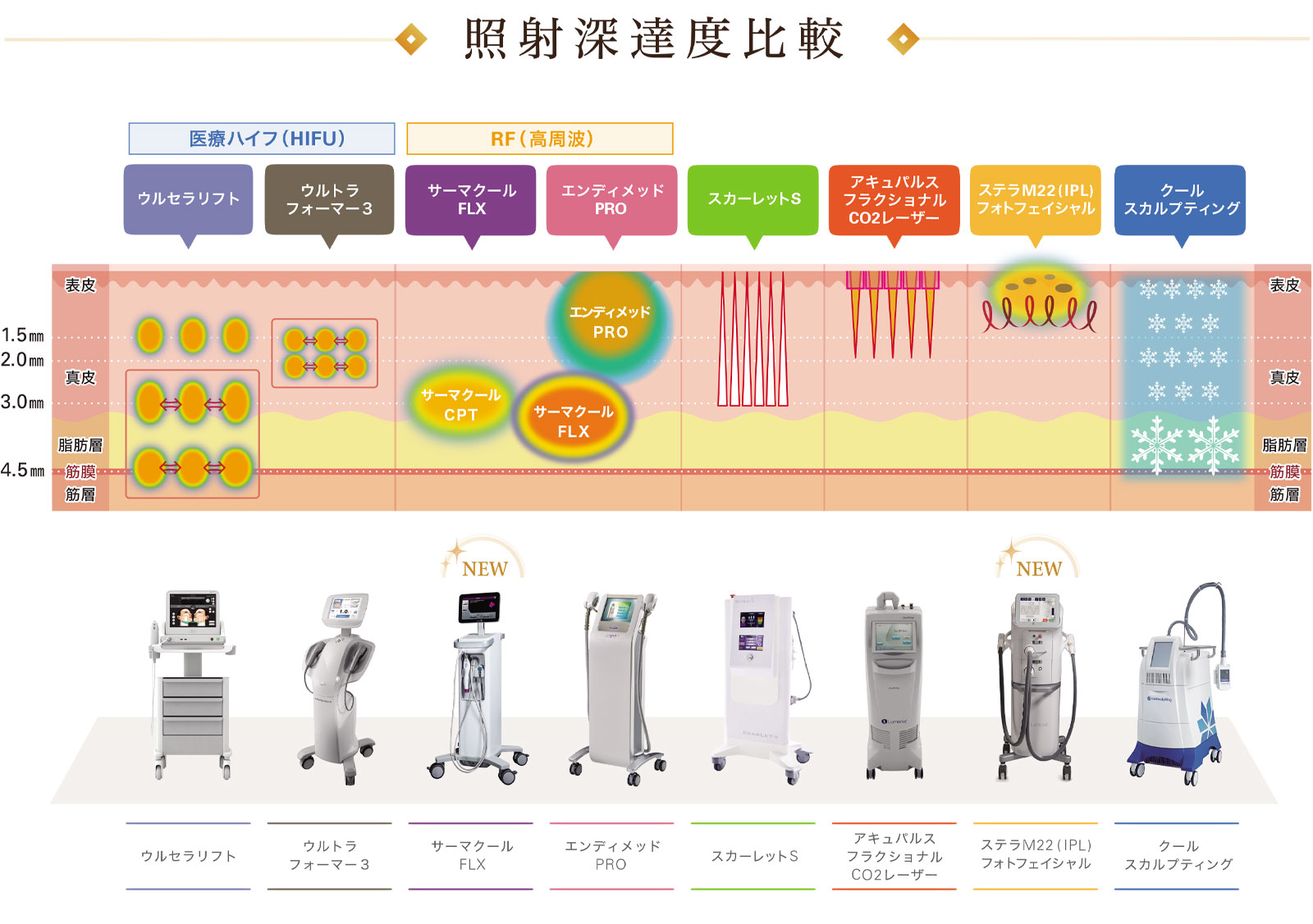ウルセラなどの施術による皮膚断面のイメージ図