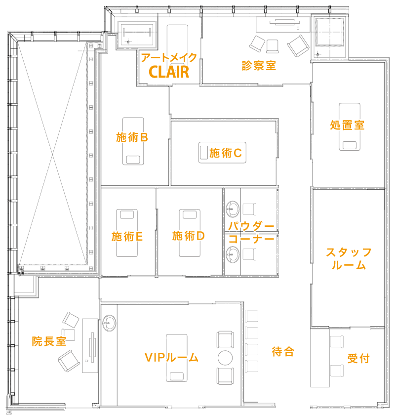 東京美容皮膚科クリニックの院内地図